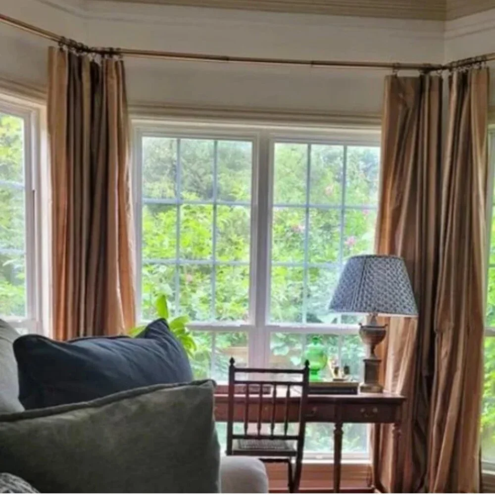 Calico Home Lined 32W x 92L Striped Pleated Silk Drapes. Set of 2